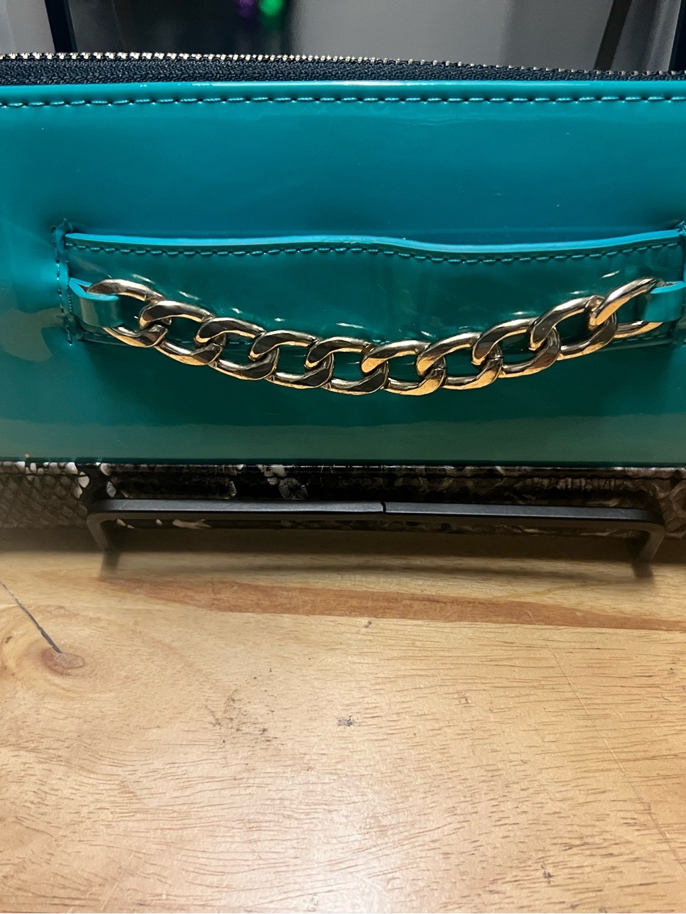 Womens Teal Chain-Accent Shoulder Bag